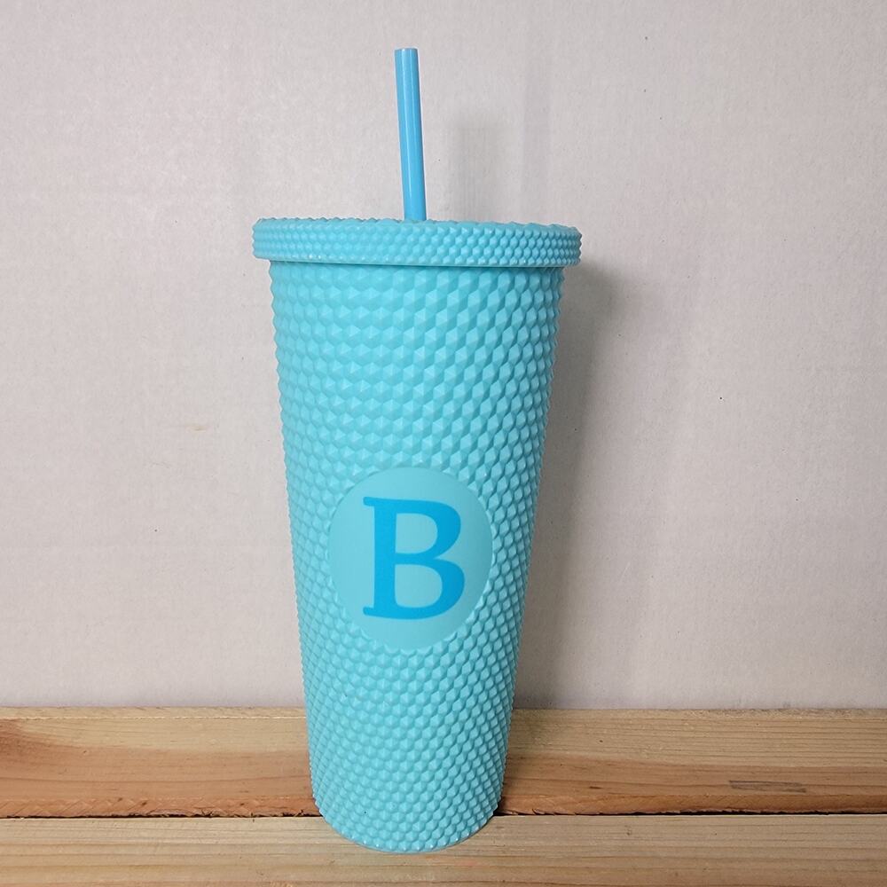 Modern Expressions Blue Textured Monogram Tumbler w/ Matching Lid & Straw "B"